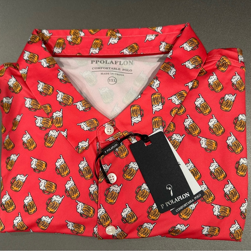 Red Beer Print Men's Shirt